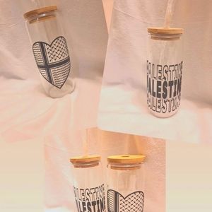 Palestinian glass cup with glass straw. $25 each